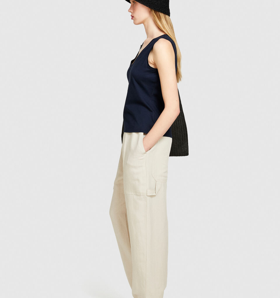 Tank top in 100% cotton - women's tops - Dark Blue | Sisley image number 2